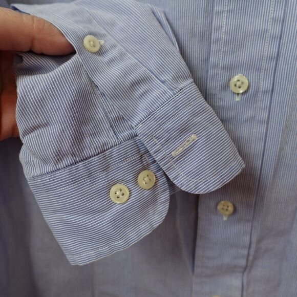 VTG Ralph Lauren Button Down Shirt Mens Size 16.5 34/35 Blue Striped Logo Cotton - Picture 13 of 15